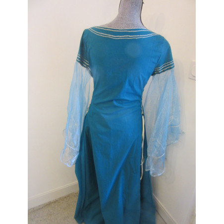Robe LMV Turquoise Brodée - Taille 42/44 - Genou - Neuf Sans étiquettes - Fabriqué En France