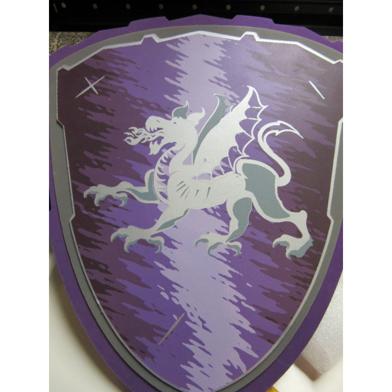 bouclier en mousse "dragon" mauve et argent